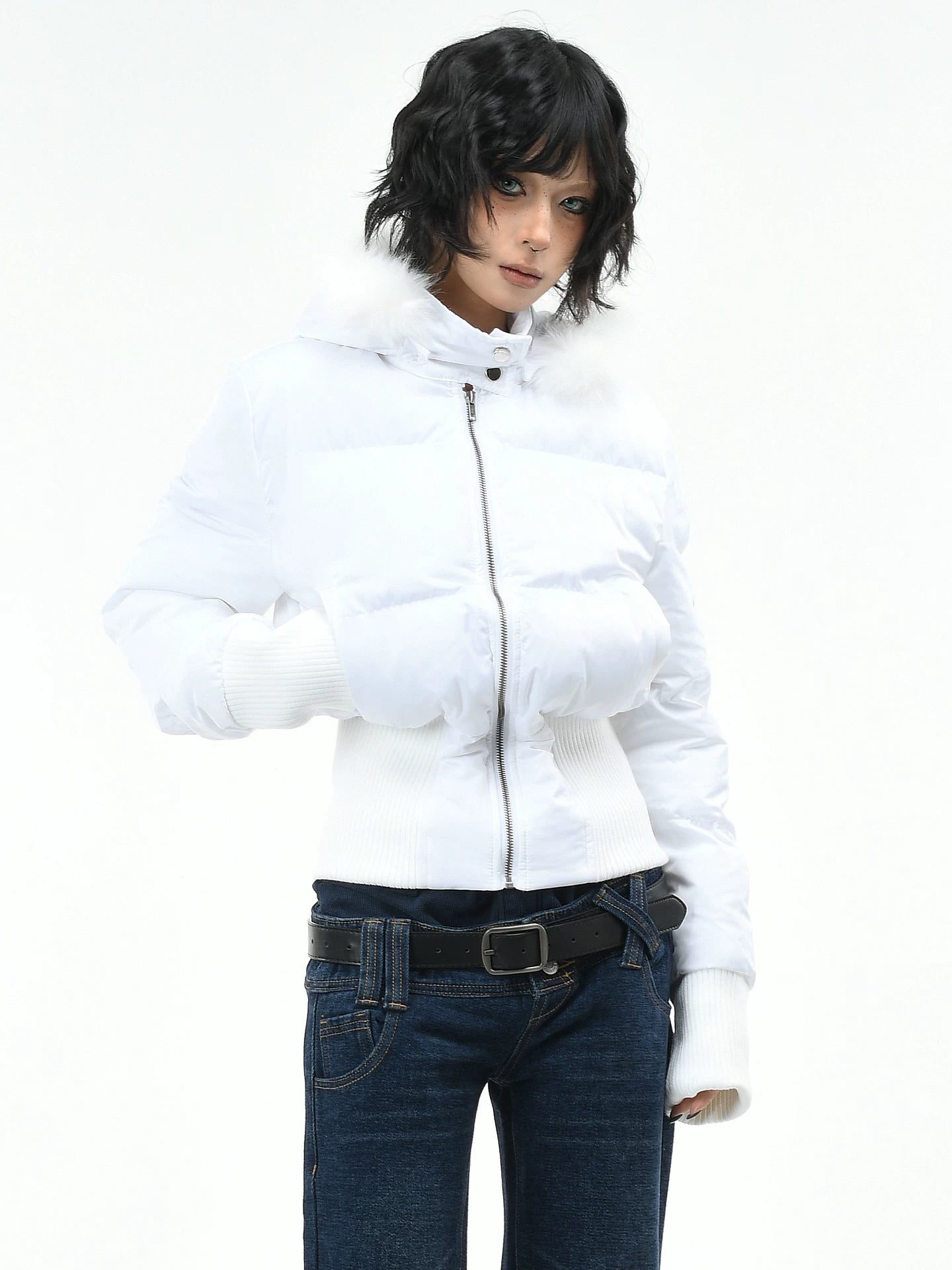 OV original American style fur collar, detachable hooded cotton jacket, women's winter short style, waist cinching, slimming, warm cotton jacket, trendy