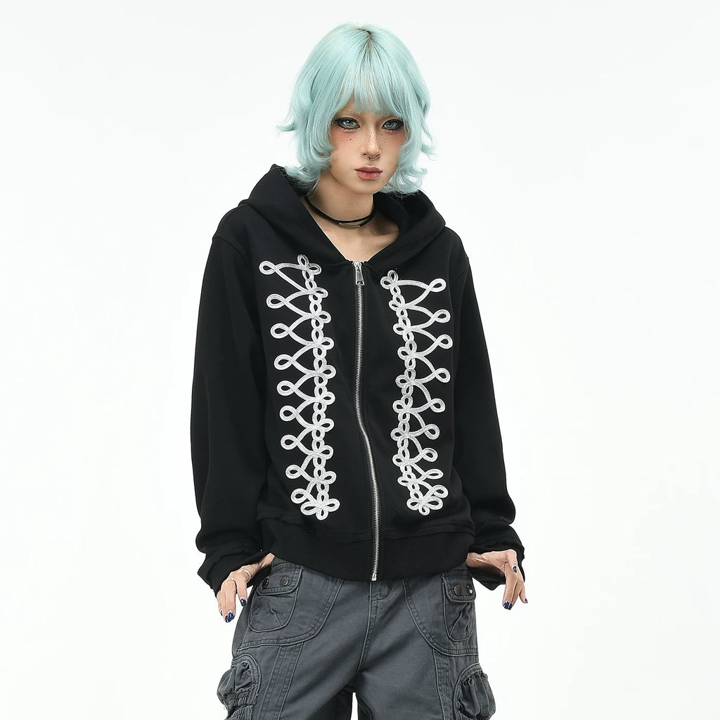 OV original palace trend brand plate rope embroidery hooded sweatshirt for men and women autumn street loose short cardigan jacket