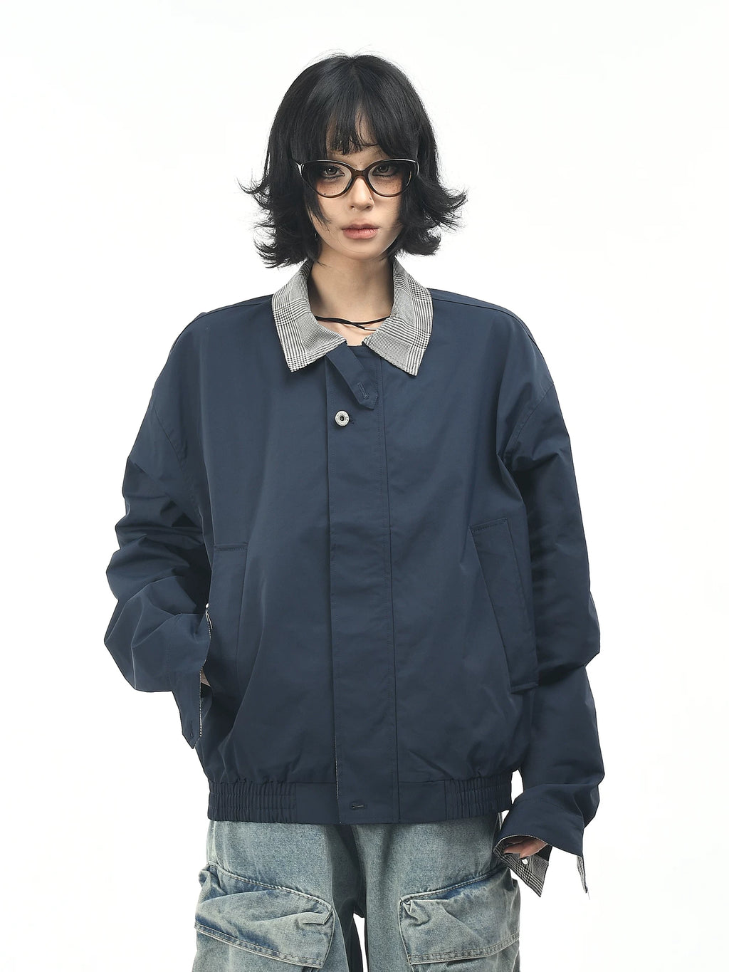 OV original American plaid patchwork couple workwear jacket for men and women, autumn street loose casual lapel jacket trend