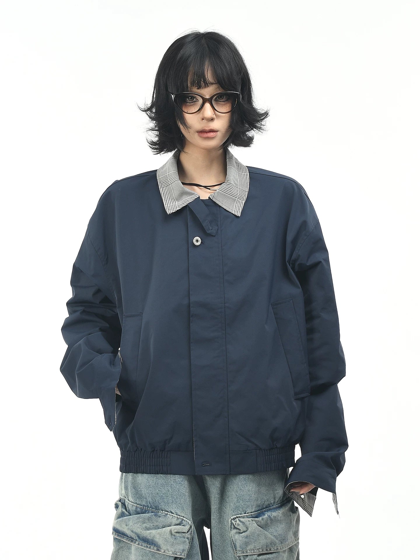 OV original American plaid patchwork couple workwear jacket for men and women, autumn street loose casual lapel jacket trend