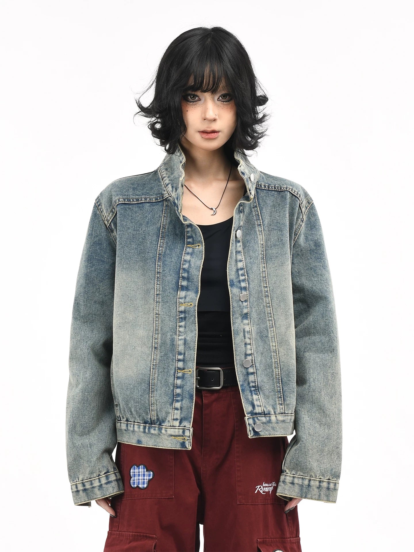OV original American retro washed vintage denim jacket for women in autumn, loose fit, small stature, slimming short jacket trend