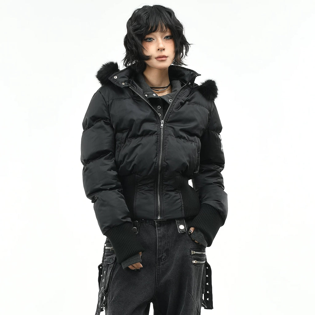 OV original American style fur collar, detachable hooded cotton jacket, women's winter short style, waist cinching, slimming, warm cotton jacket, trendy
