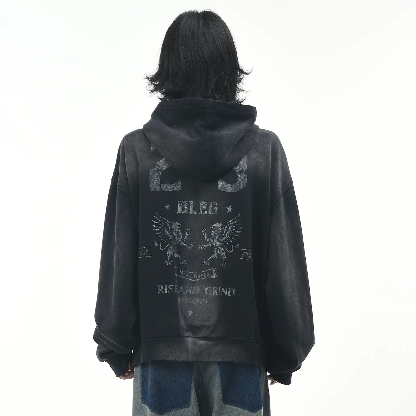 OV original American retro vintage washed zipper hooded sweatshirt women's autumn loose cardigan jacket men's boyfriend trendy brand