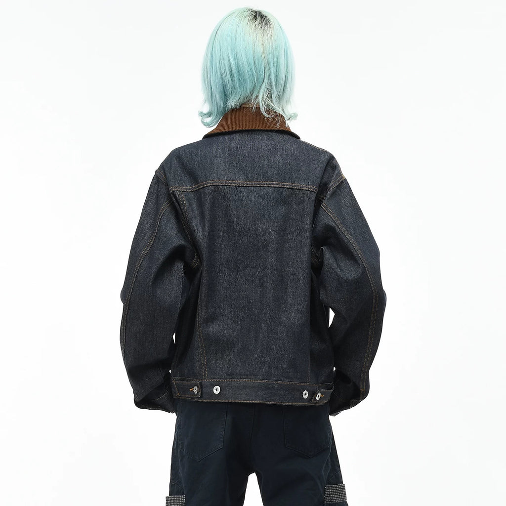 OV original retro Barn style contrasting collar denim jacket, men's and women's autumn loose short, original cowhide workwear jacket