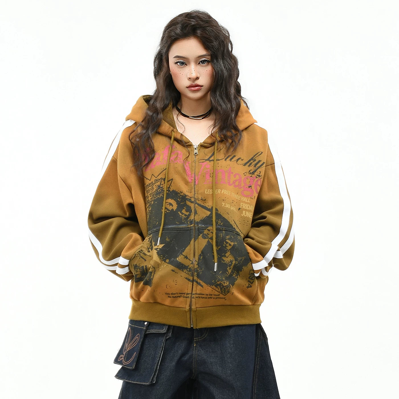 OV original American hip-hop band character print hooded sweatshirt for men and women in autumn loose short style tie dye jacket trend