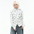 OV original Korean style polka dot print short hooded sweatshirt for women in autumn, college style, slim fit zipper cardigan jacket, trendy