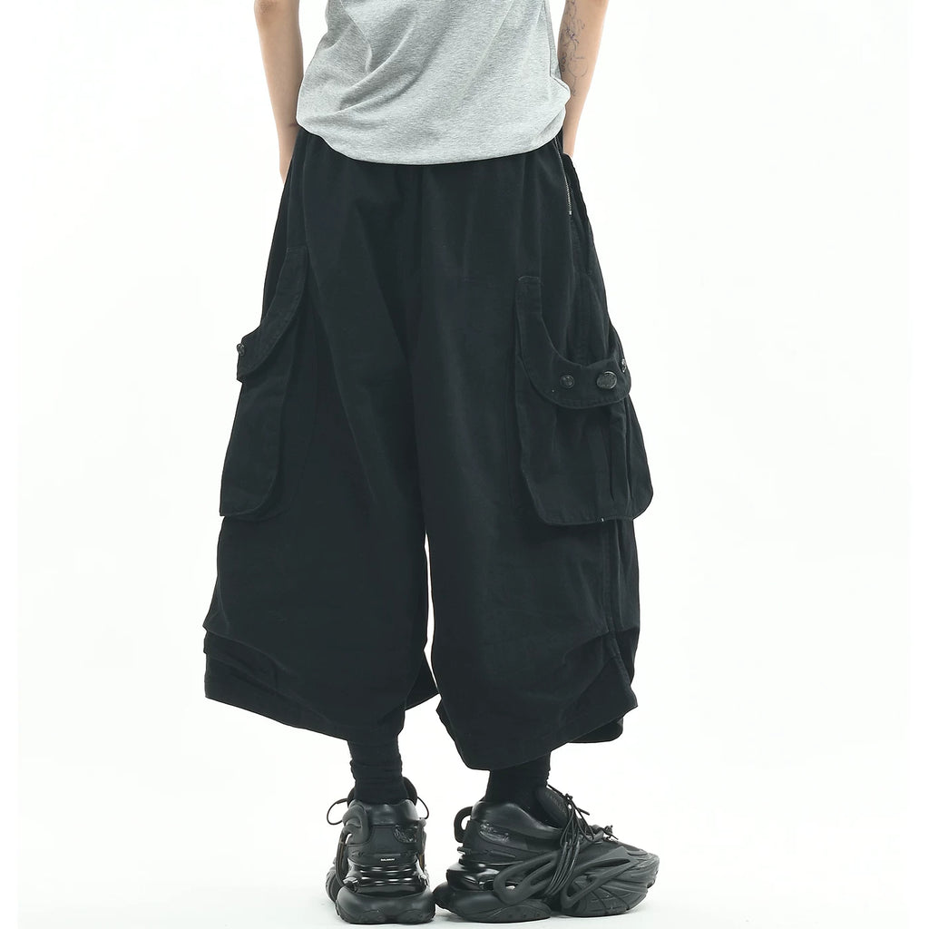 OV original/American deconstructive design sense A-line cropped pants for men and women in summer, loose wide leg pleated casual shorts