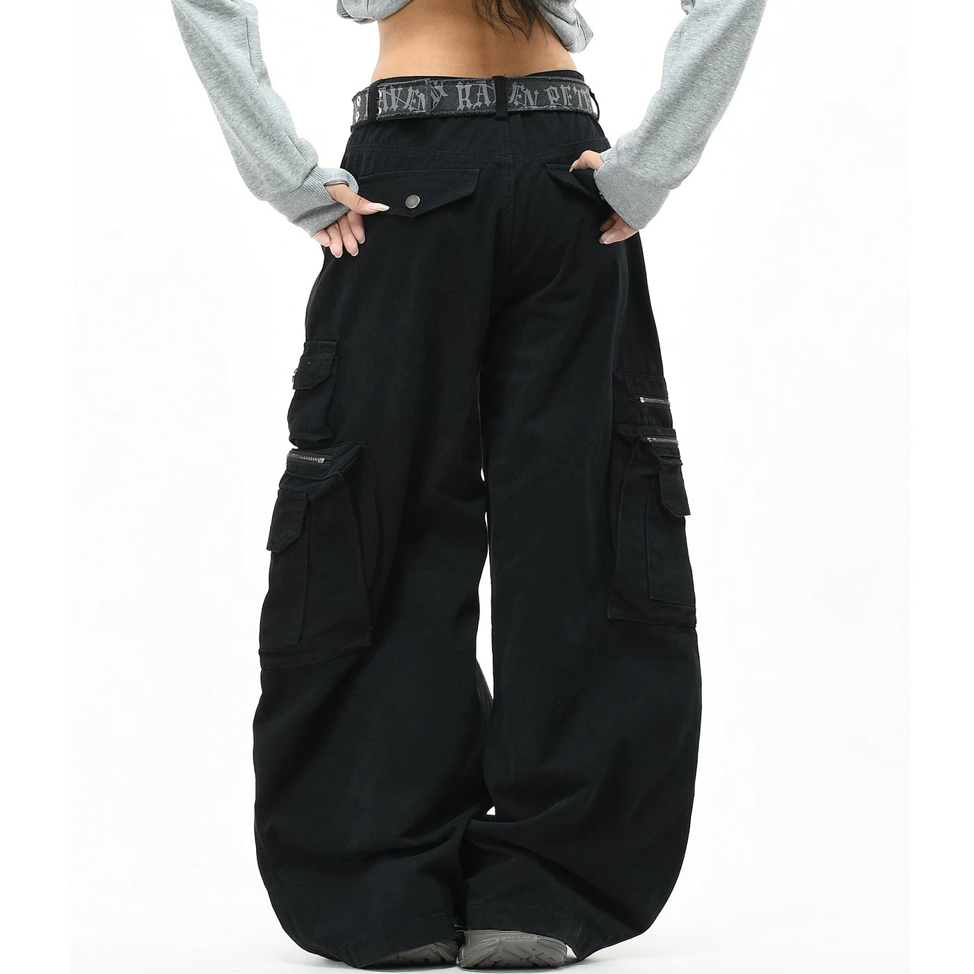 OV original American high street zipper multi pocket washed work pants for men and women, loose straight leg pleated casual pants, trendy