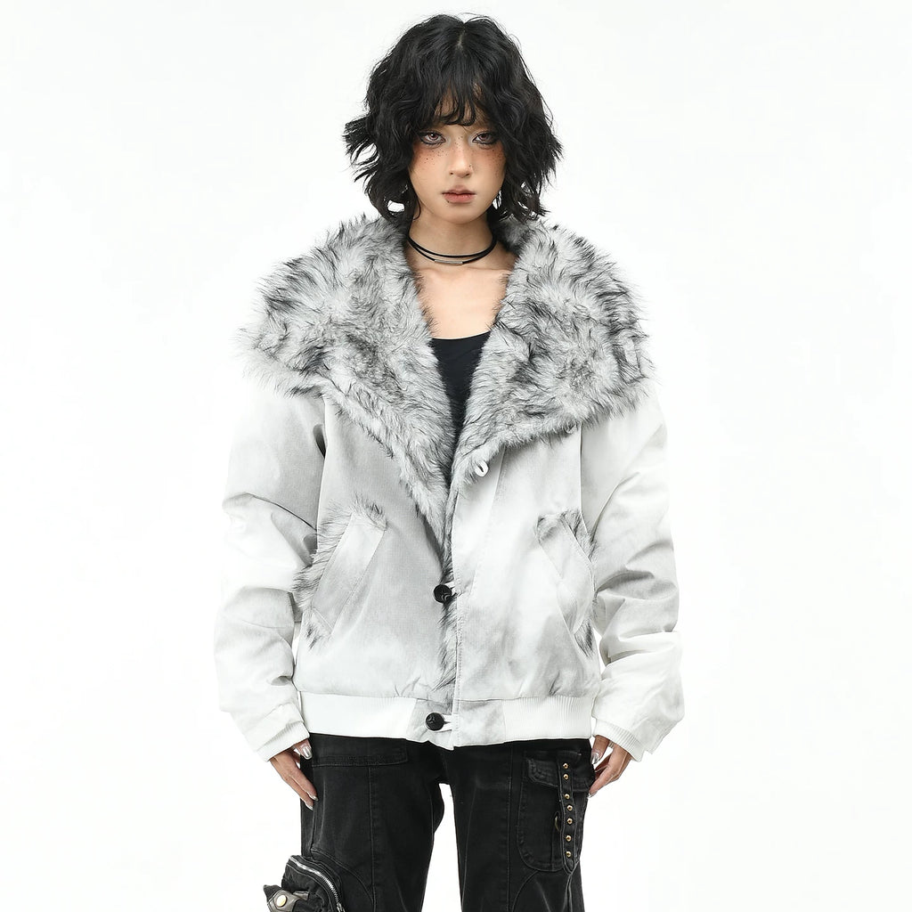 OV Original American Mountain Carving Tie Dyeing Shackle Design Cotton Jacket Women's Winter Street Loose Warm Cotton Jacket Men