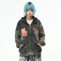 OV original American retro distressed dirty dye cardigan hooded sweatshirt for men and women BF autumn loose zipper trendy brand jacket