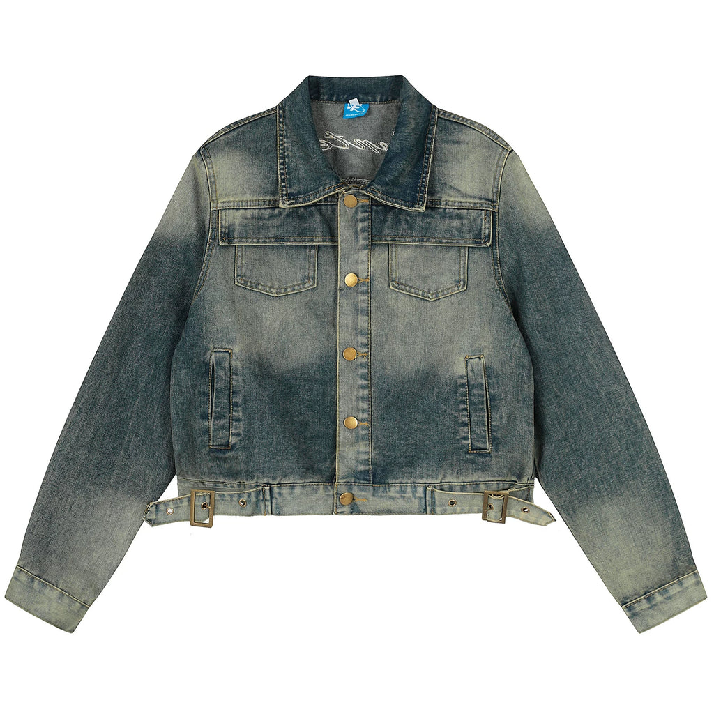 OV original American retro washed vintage denim jacket women's autumn street short shoulder casual jacket top