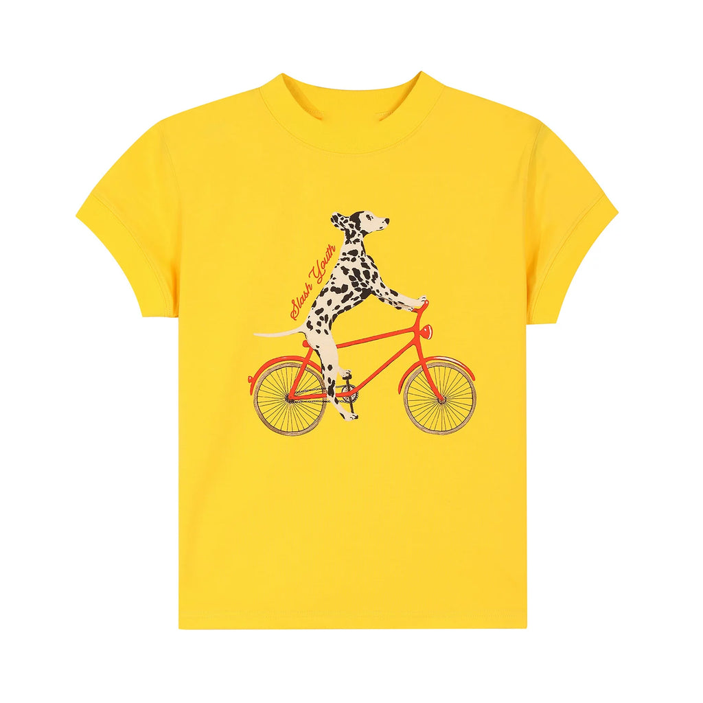 OV Original/American Fun Dog Cycling Summer Versatile Short sleeved T-shirt Women's Slim fit Shoulder Short Casual Top