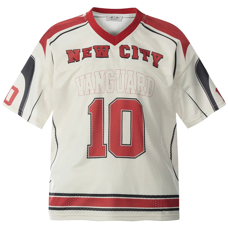 OV original summer American retro size 10 printed baseball jersey for men and women loose V-neck sports short sleeved T-shirt trend
