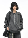 OV original American retro washed distressed stand up collar workwear jacket for men and women, autumn street loose casual jacket trend