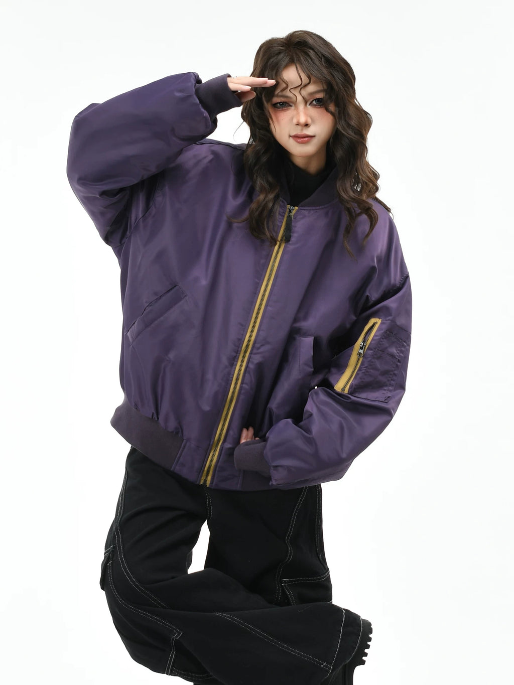 OV Original American Retro Pilot Baseball Jacket with Cotton Jacket for Women's Winter Loose Couple Warm Cotton Coat