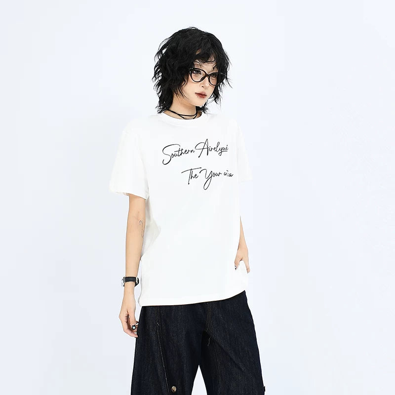 OV original/Summer American letter print Sorona cool short sleeved T-shirt for men and women boxy shoulder slimming top