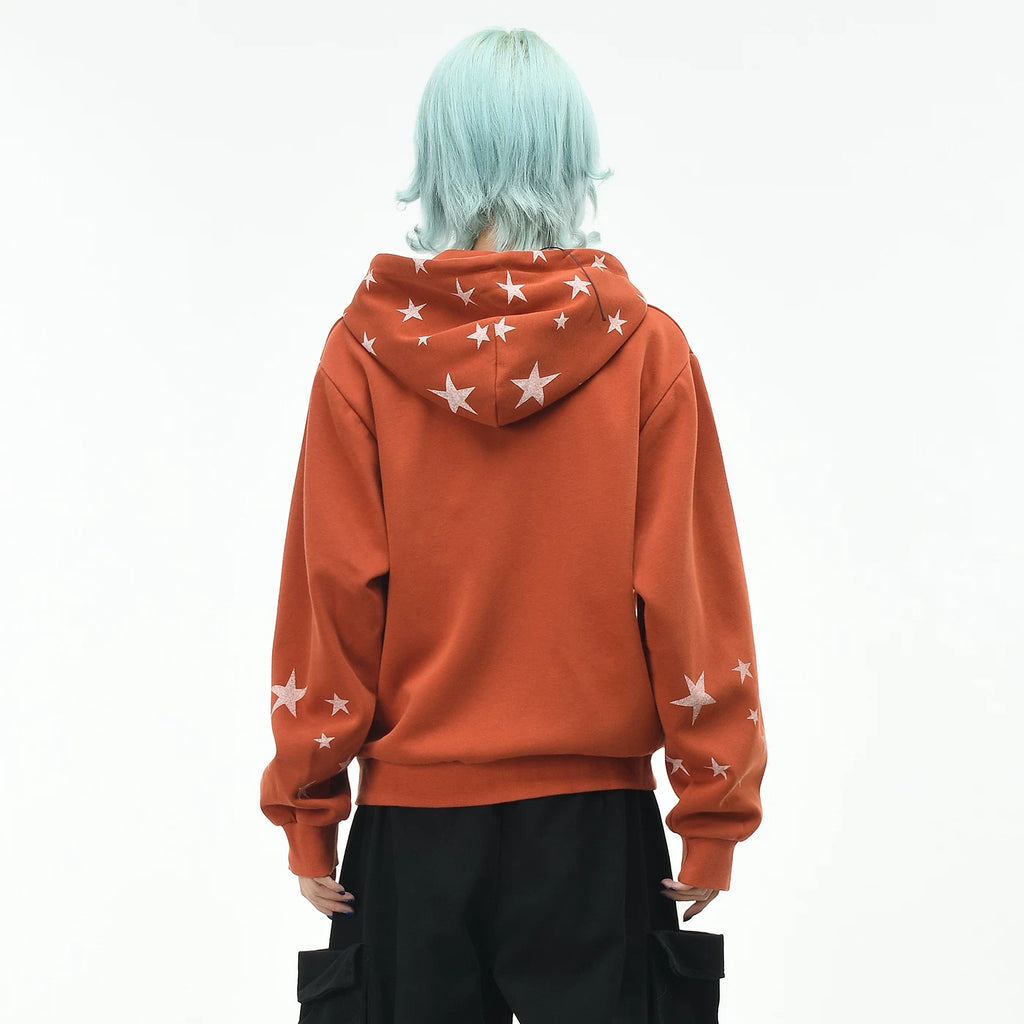 OV original retro star graffiti gradient tie dye hooded sweatshirt for men and women autumn loose short cardigan jacket trendy