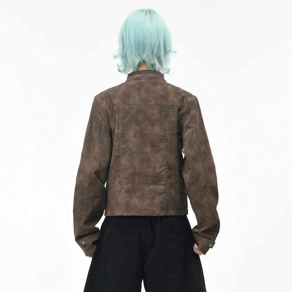 OV original American retro suede vintage stand up collar jacket for women's autumn slim fit short Harrington motorcycle jacket trend
