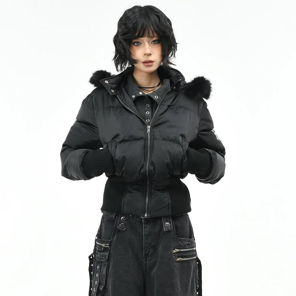 OV original American style fur collar, detachable hooded cotton jacket, women's winter short style, waist cinching, slimming, warm cotton jacket, trendy