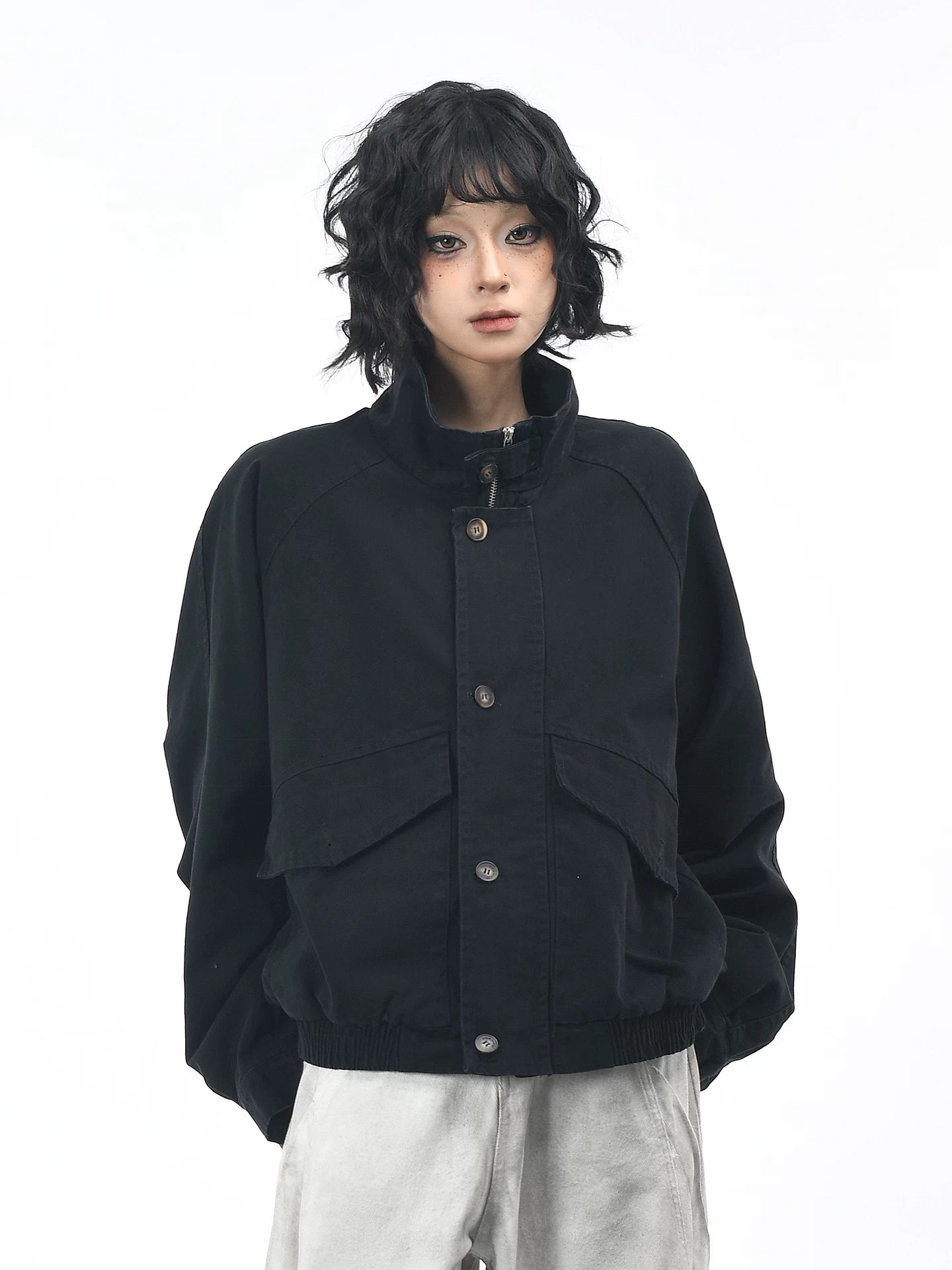 OV original American washed large pocket workwear jacket for men and women, autumn street loose casual couple stand up collar jacket