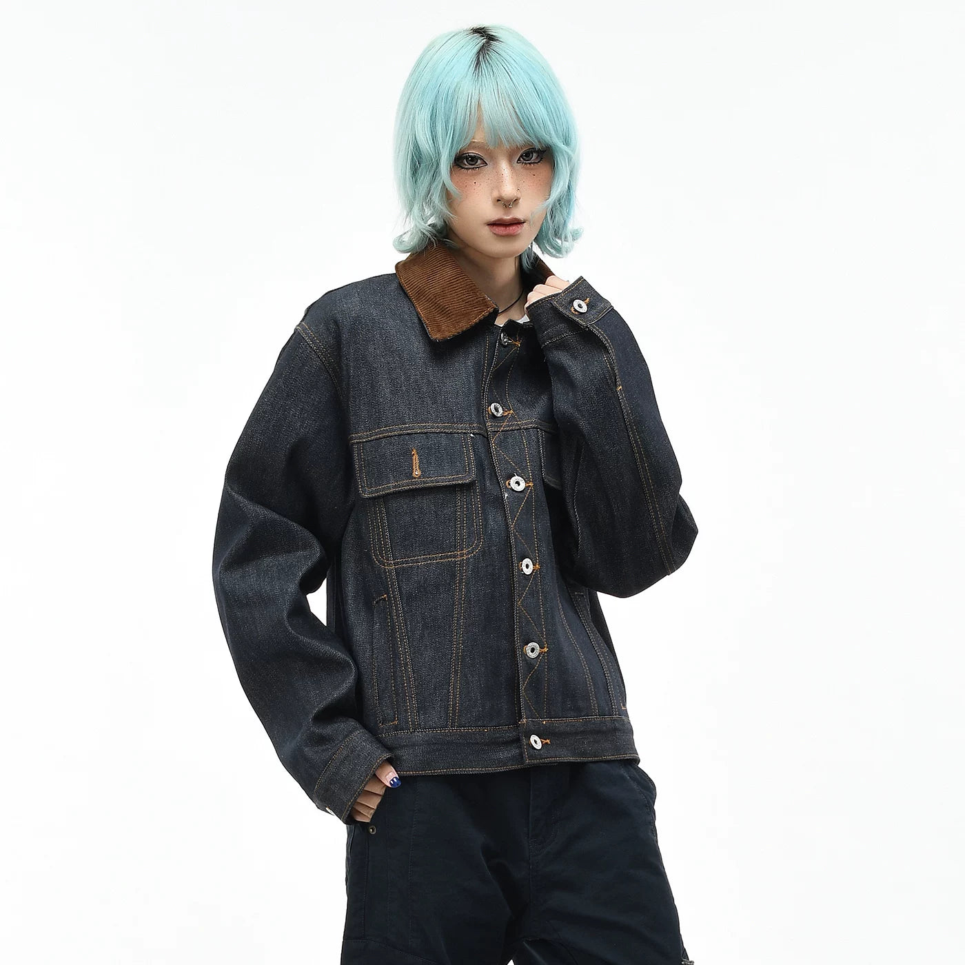 OV original retro Barn style contrasting collar denim jacket, men's and women's autumn loose short, original cowhide workwear jacket