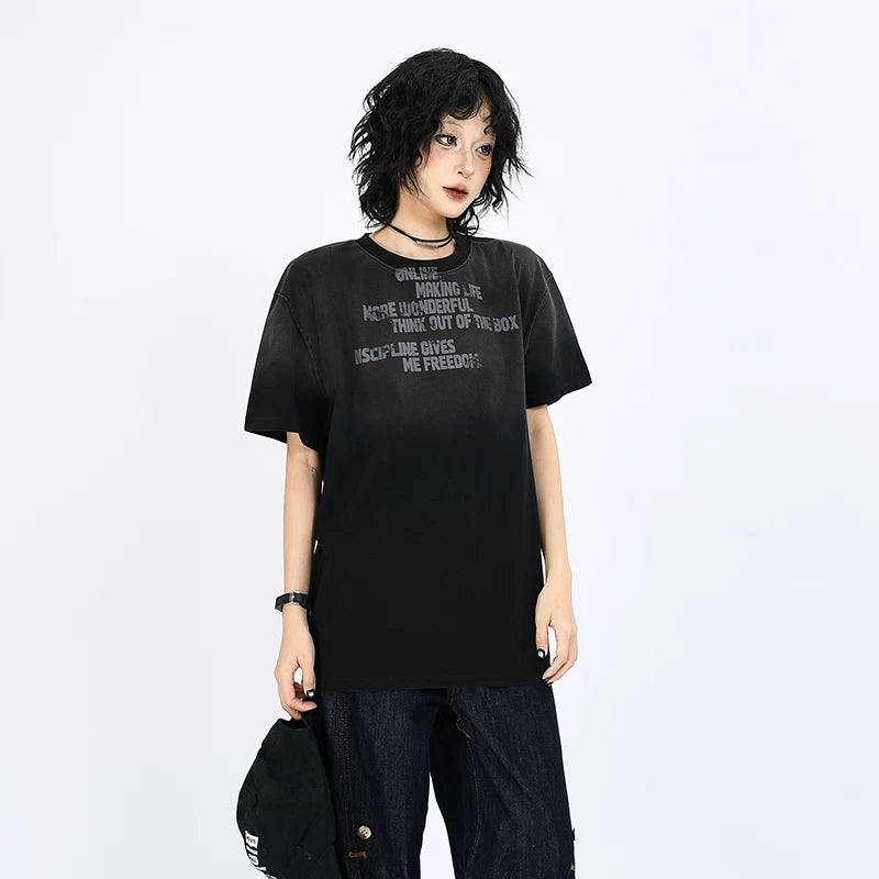 OV original/High Street American gradient tie dye Solona shoulder short sleeved T-shirt for men and women boxy version cool top