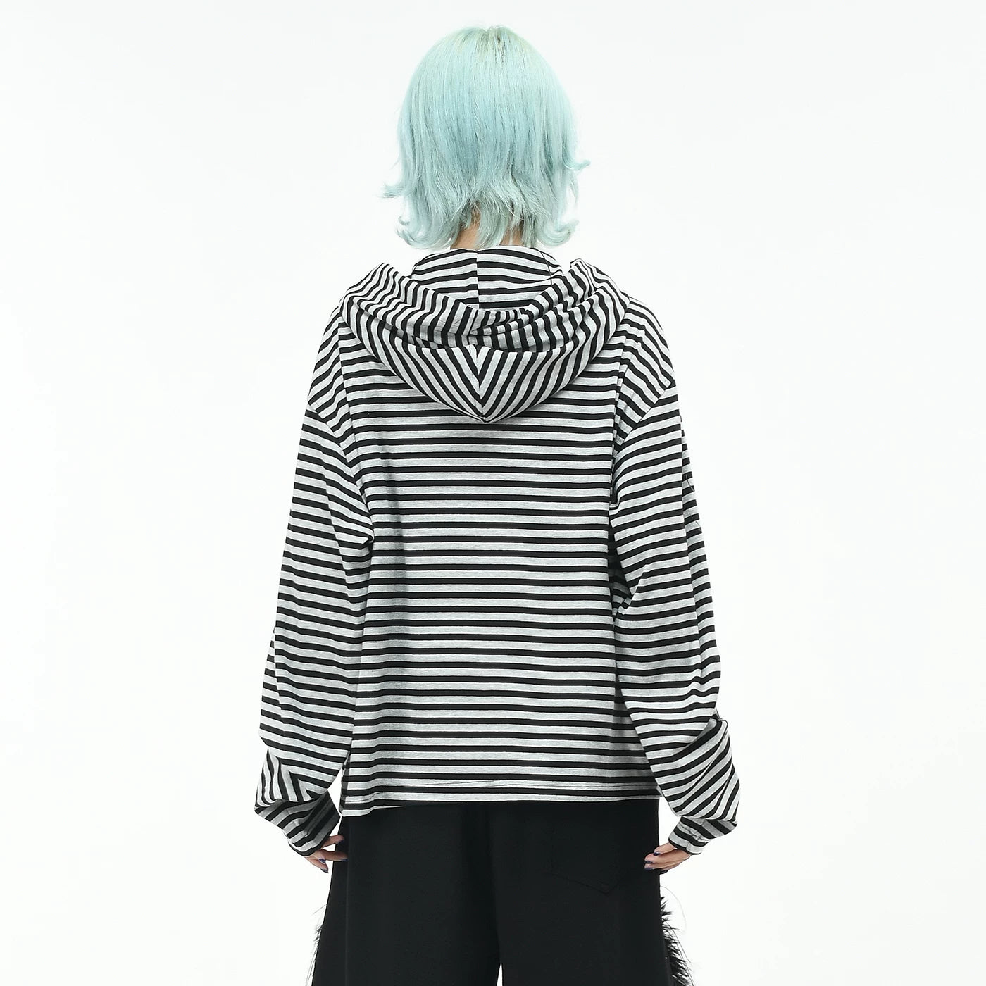 OV original light Asian style striped cross hooded sweatshirt for men and women autumn loose short Gothic cardigan jacket trendy