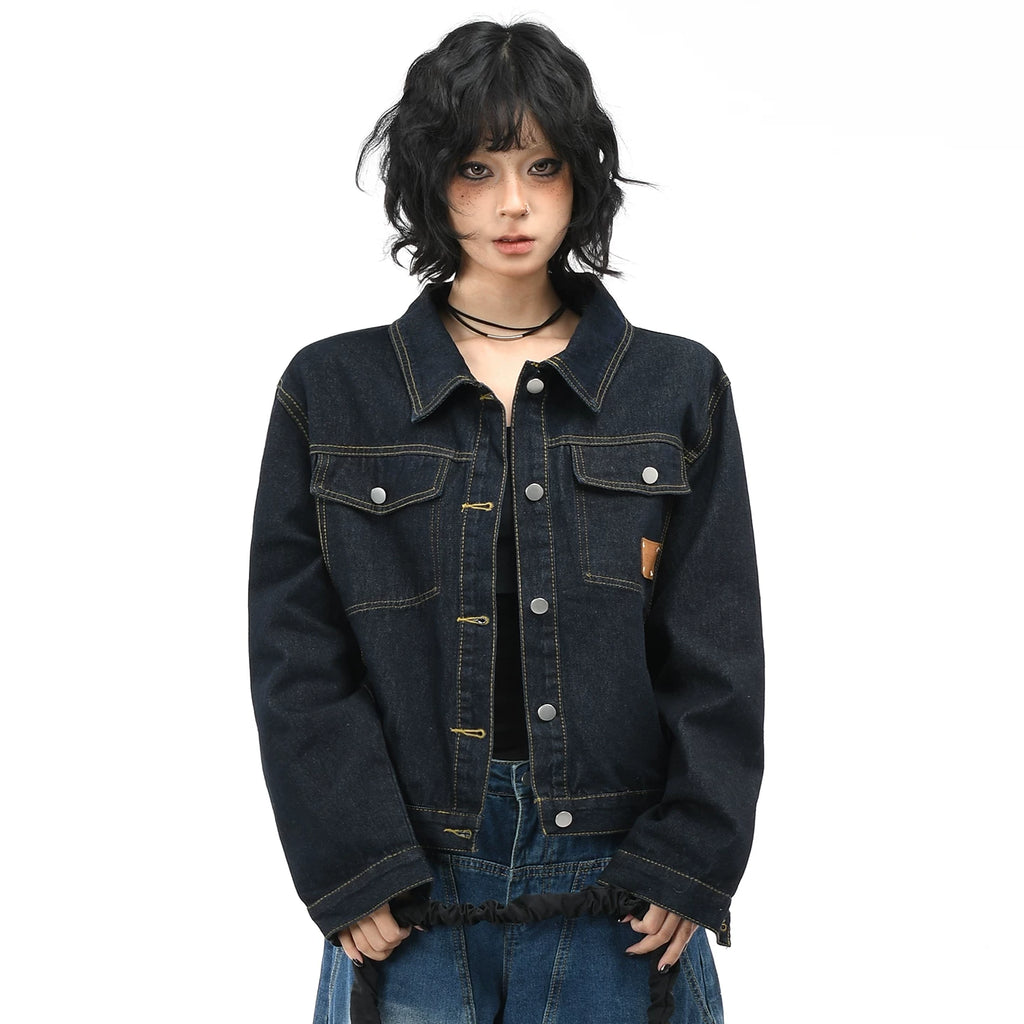 OV original American retro washed original color denim jacket for women, short and loose autumn casual jacket trend