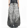 OV original light Asian wasteland style splashed ink dirty dye made old casual pants for men and women loose double waisted drawstring curved knife pants