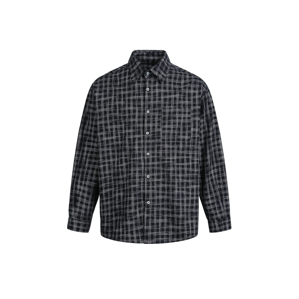 OV original American retro black checkered long sleeved shirt for women in spring, loose and high-end casual versatile shirt for men
