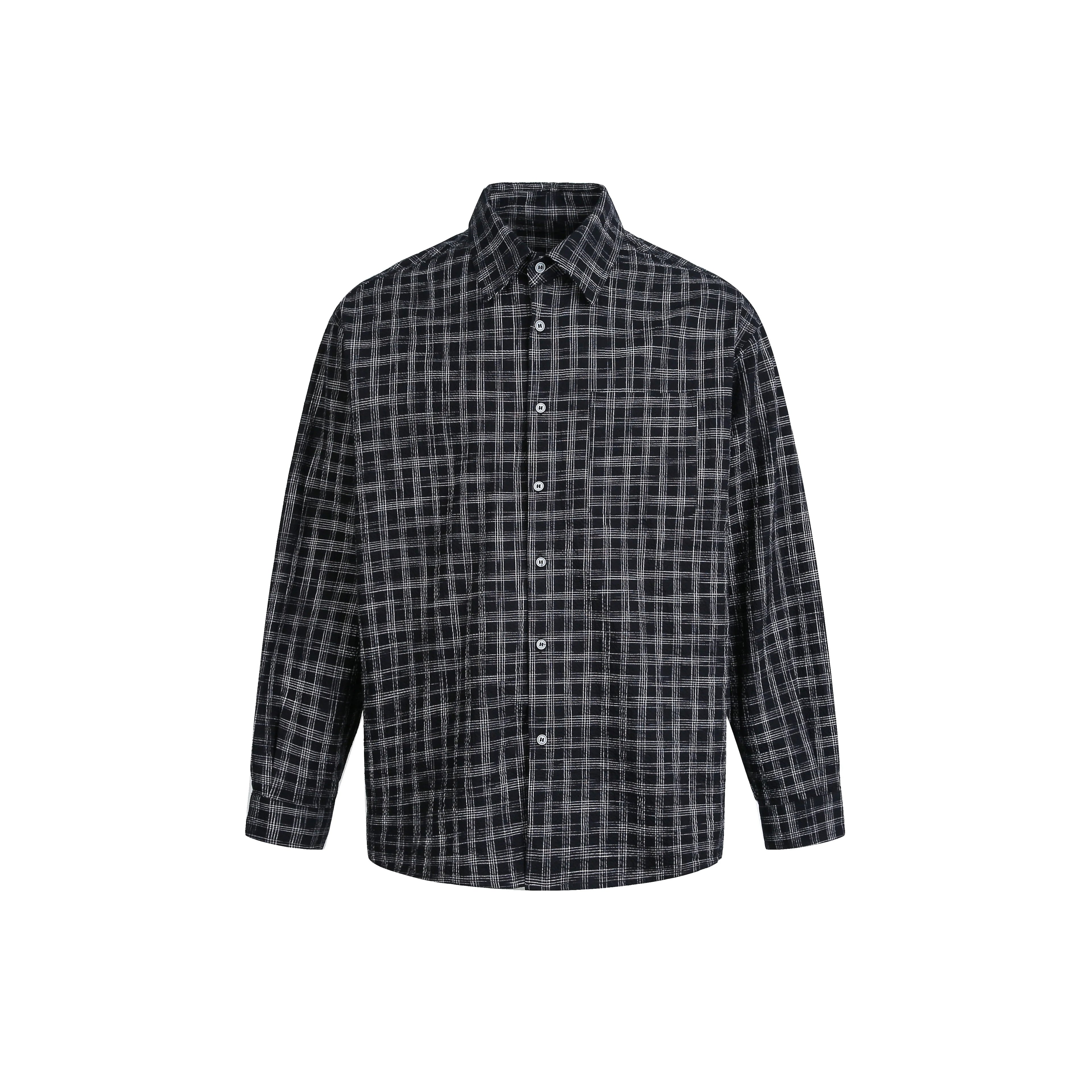 OV original American retro black checkered long sleeved shirt for women in spring, loose and high-end casual versatile shirt for men