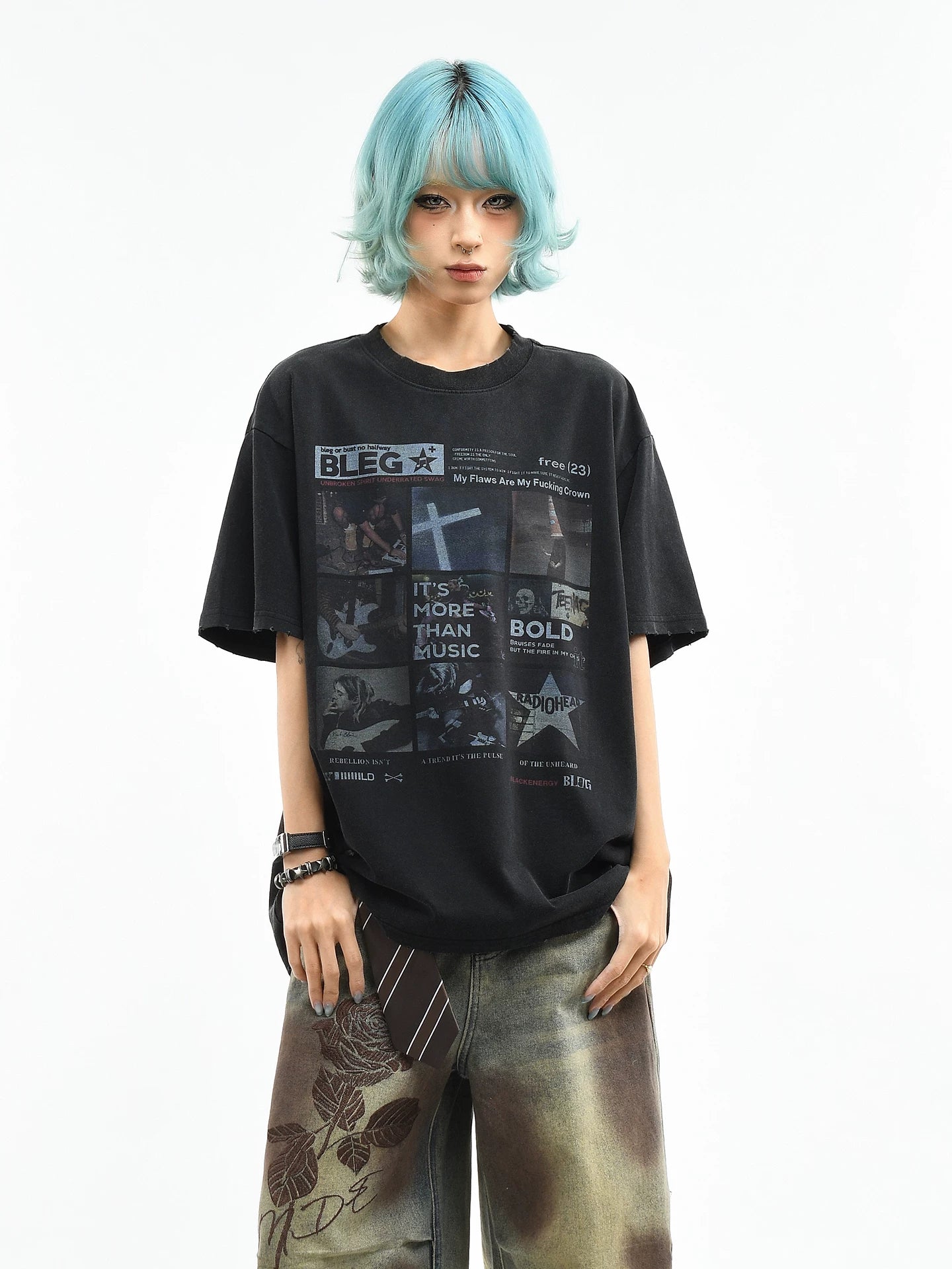 OV original/American rock character printed short sleeved T-shirt for women in summer, loose and vintage trendy brand high street style top for men