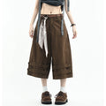 OV original American retro scarf belt design work pants for men and women, summer loose wide leg casual cropped pants trend
