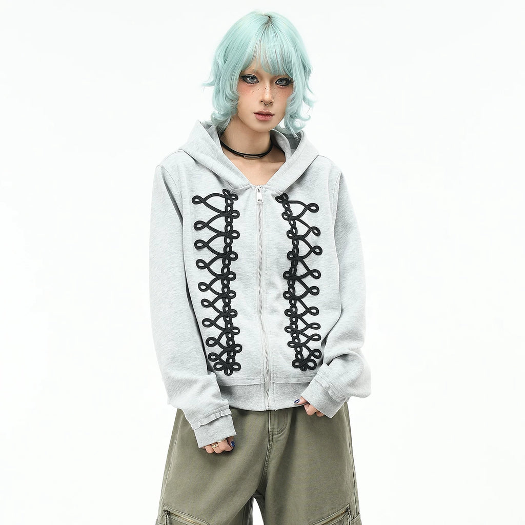 OV original palace trend brand plate rope embroidery hooded sweatshirt for men and women autumn street loose short cardigan jacket