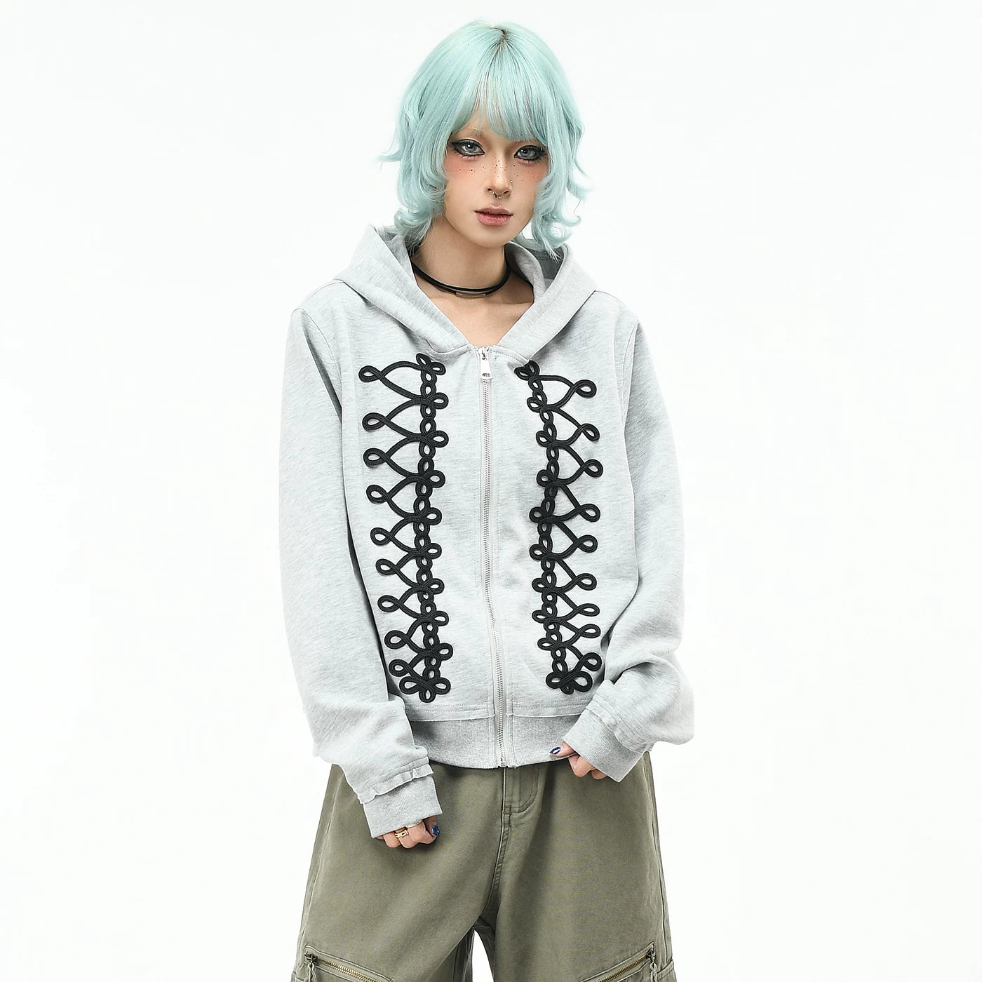 OV original palace trend brand plate rope embroidery hooded sweatshirt for men and women autumn street loose short cardigan jacket
