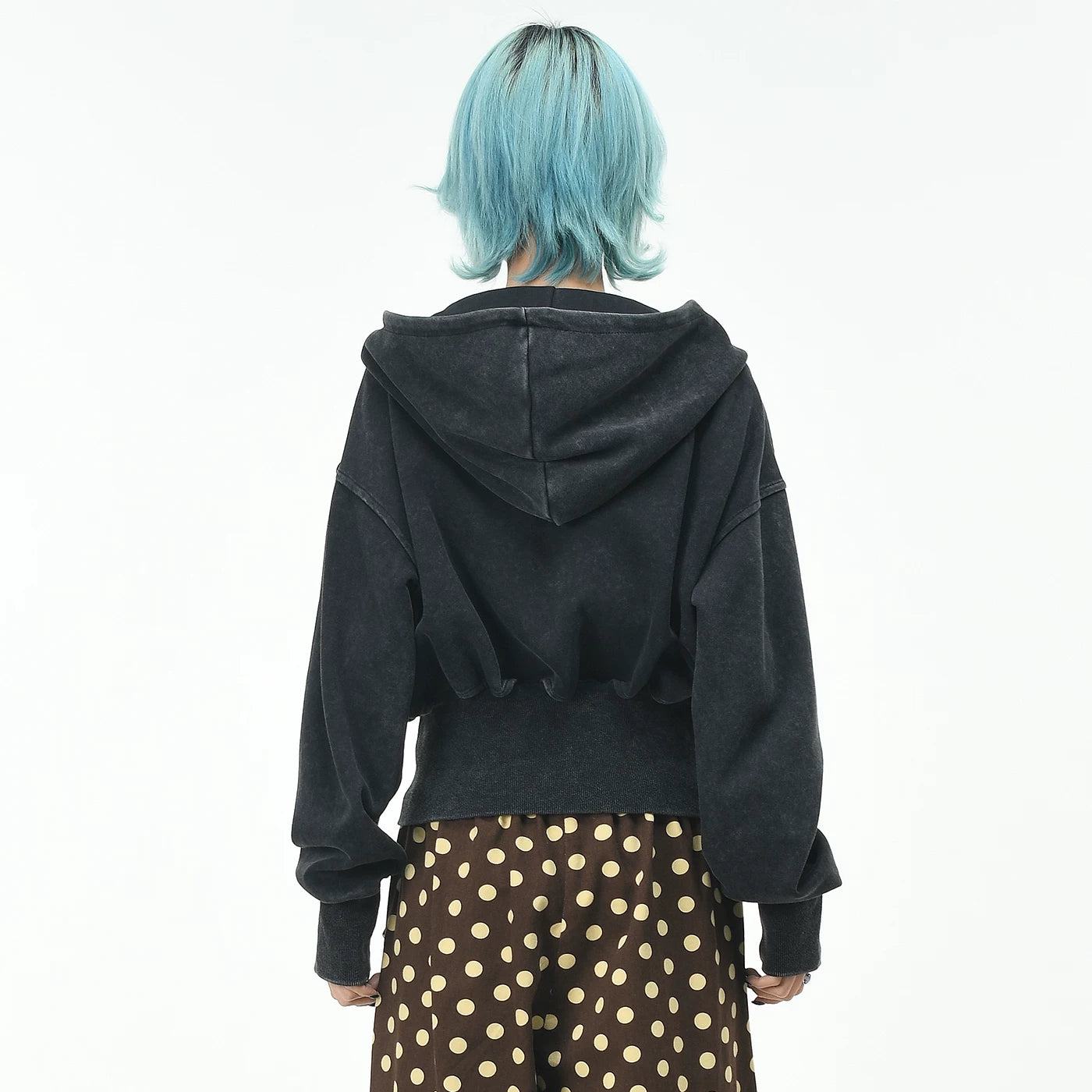 OV Original Retro Hot Diamond Widening Thread Waist Hoodie Women's Autumn Loose Short cardigan Show Thin Coat