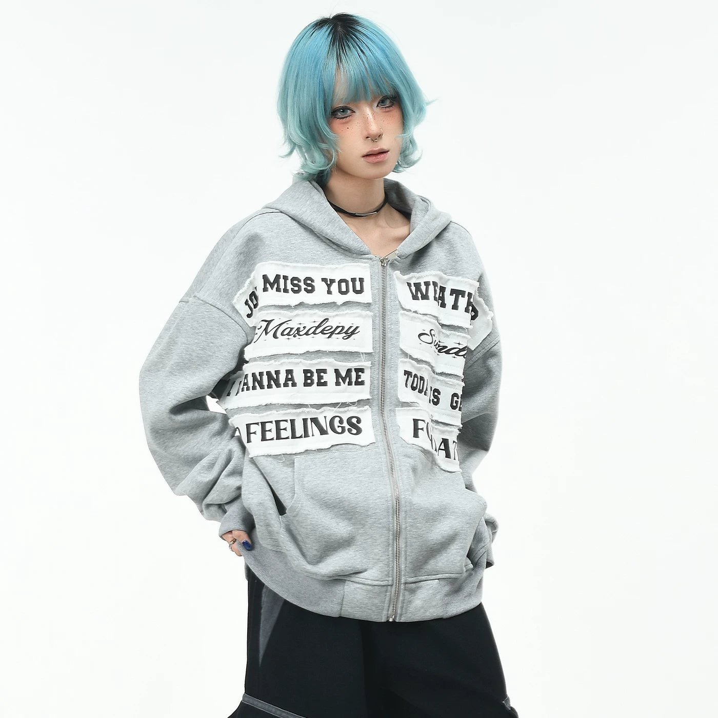 OV Original American Retro Alphabet Embroidered Hoodie Women's Autumn Loose Vintage Cardigan Coat Men's Trendy