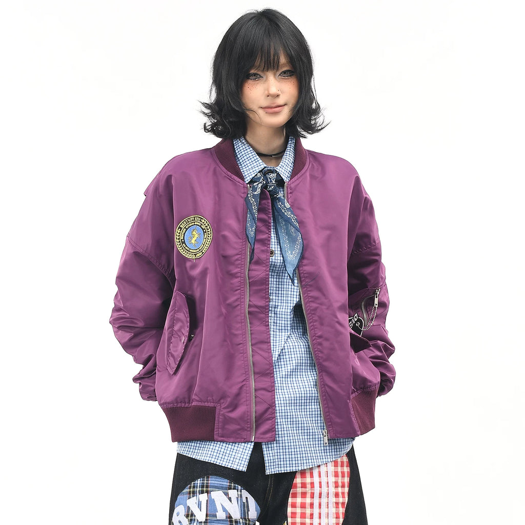 OV original American retro label embroidered baseball jacket for women, autumn loose casual pilot jacket for men, trendy