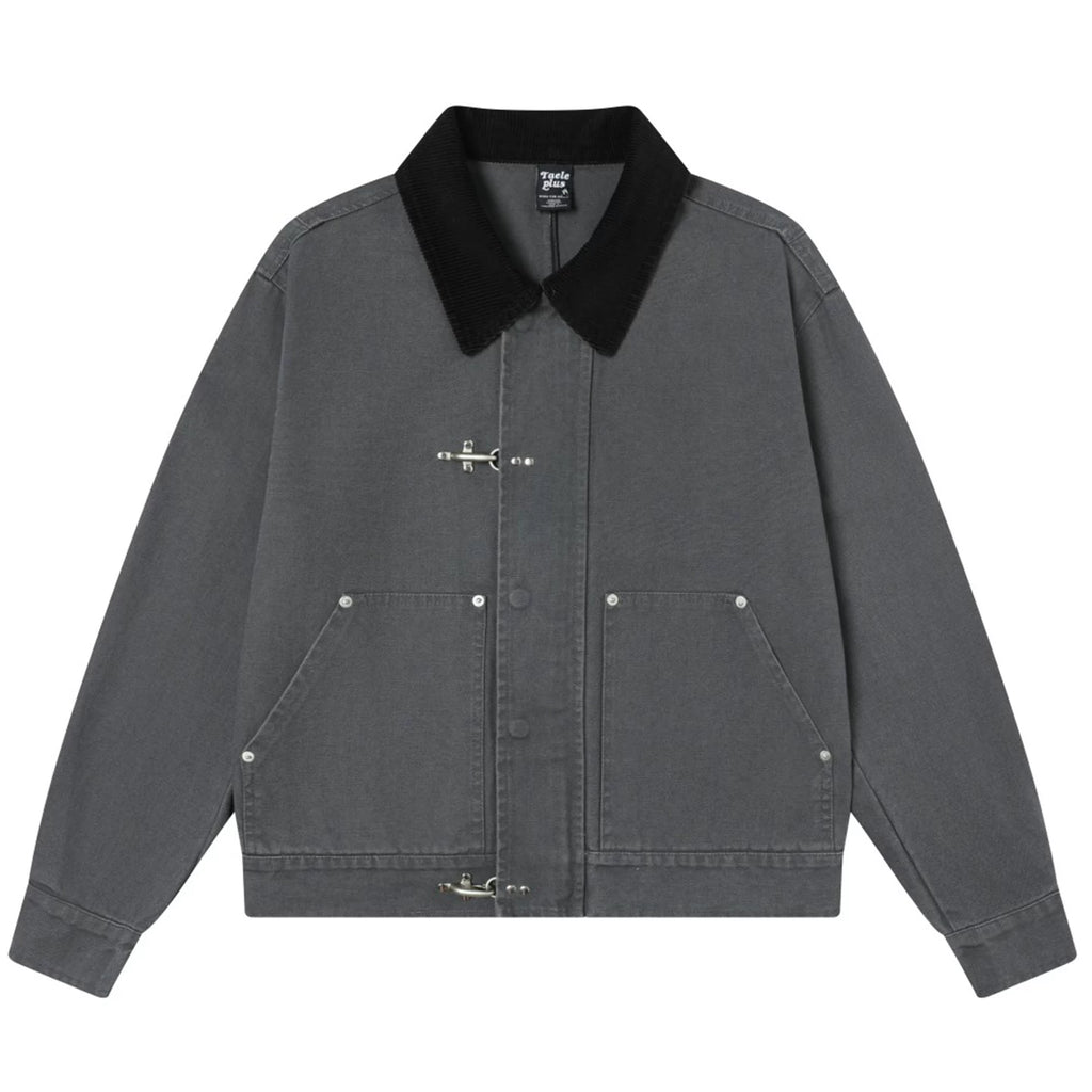 OV original American contrasting color airplane buckle splicing lapel workwear jacket for men and women, autumn street loose couple jacket