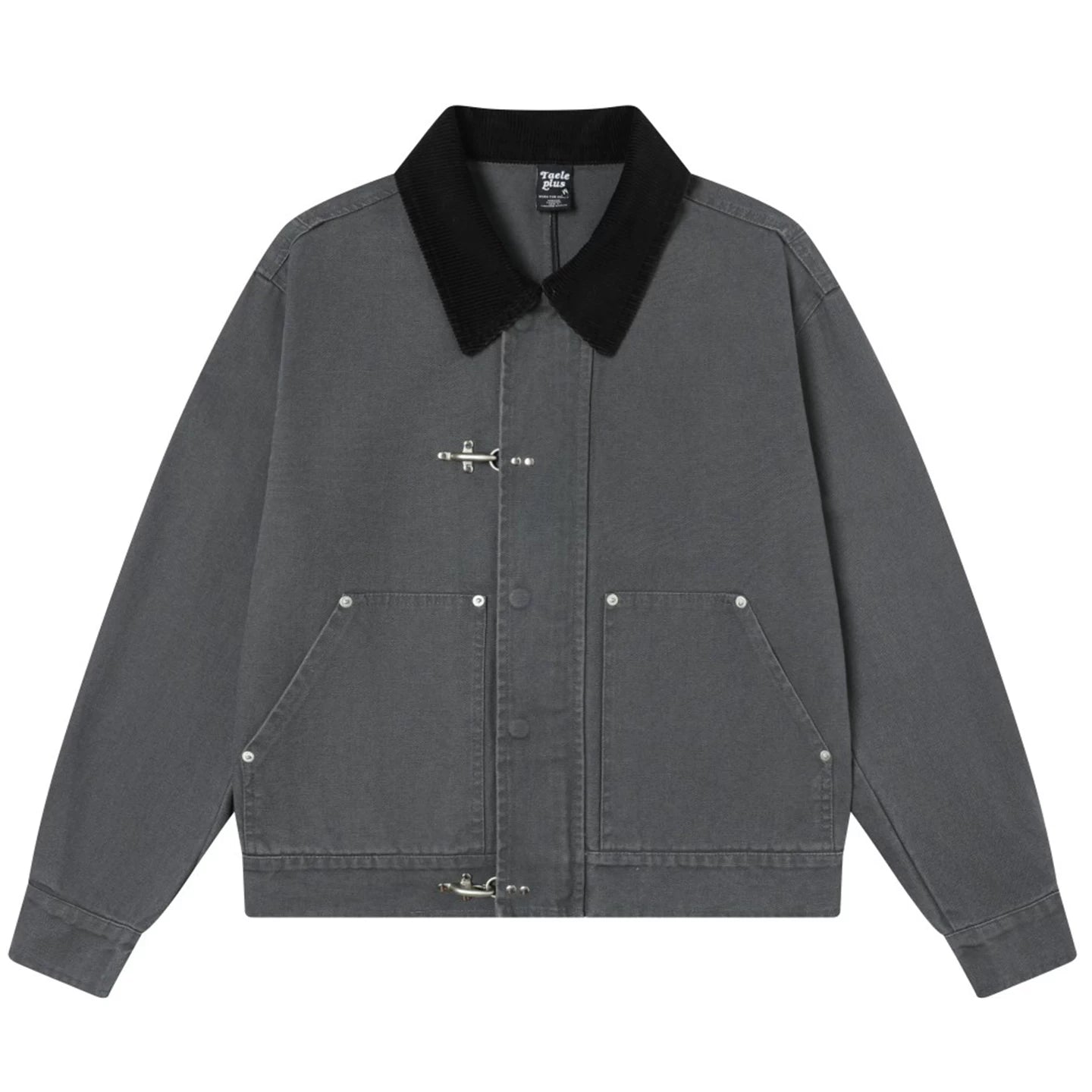 OV original American contrasting color airplane buckle splicing lapel workwear jacket for men and women, autumn street loose couple jacket