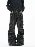 OV original American heavy industry vintage washed multi pocket workwear jeans for men and women loose wide leg punk style pants