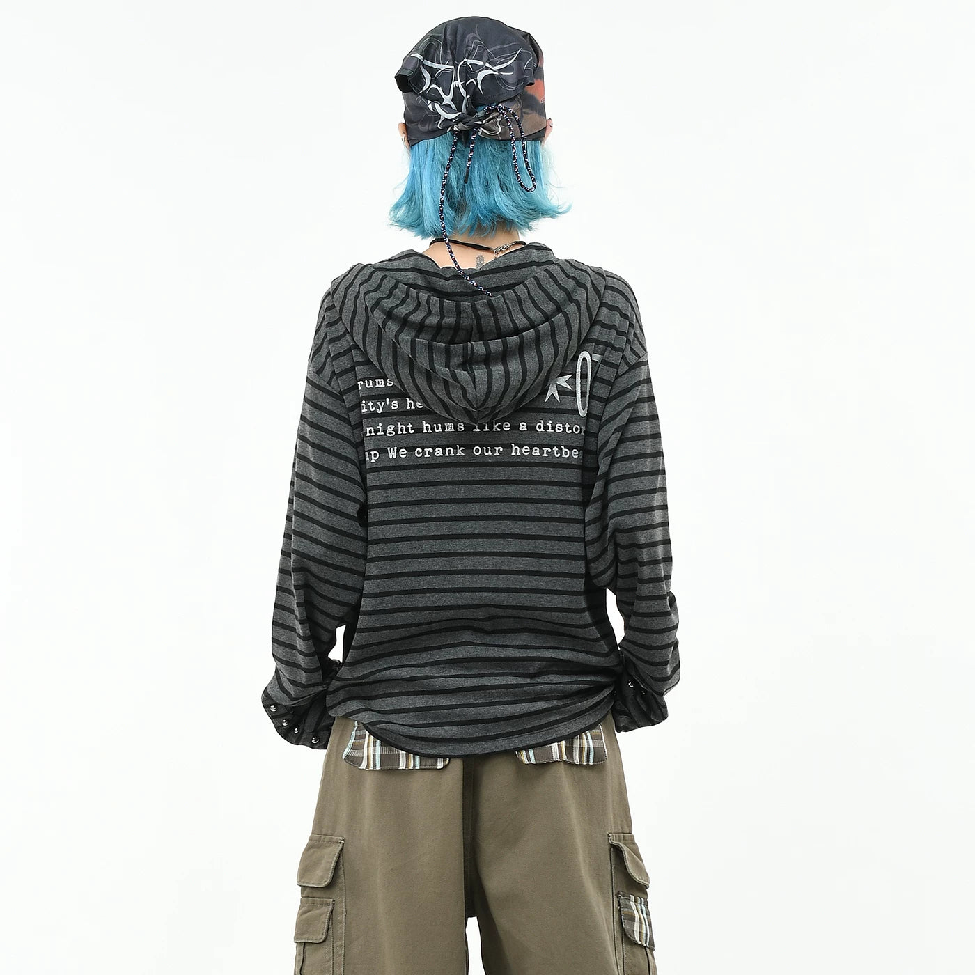 OV original/light punk style rivet stripe hooded long sleeved T-shirt for men and women in autumn loose half zip top trend