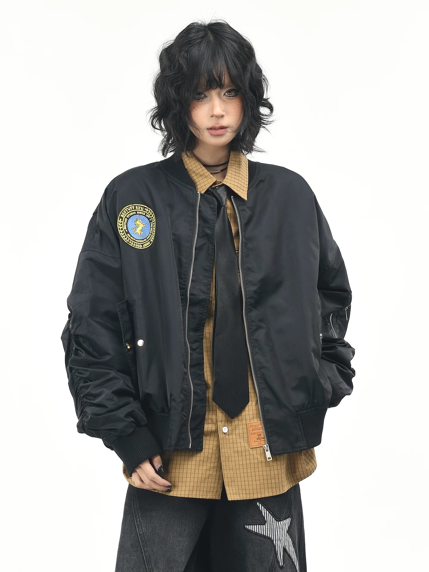 OV original American retro label embroidered baseball jacket for women, autumn loose casual pilot jacket for men, trendy