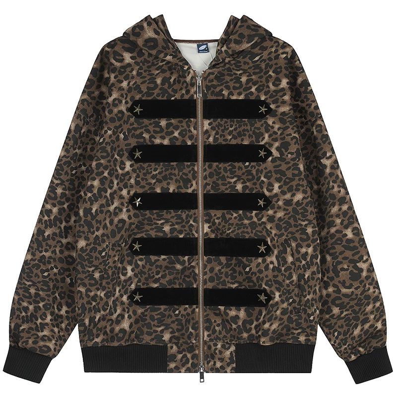 OV original light Asian style pork rib rivet made old hooded sweatshirt for women, autumn street loose zipper cardigan jacket for men