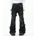 OV Original Punk Abi Style Strap Design Washed Jeans for Men and Women, Slim Fit, Micro Horn, Show Thin and Long Pants, Trendy