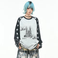 OV original/street hip-hop raglan sleeve contrasting long sleeved T-shirt for men and women in autumn fashion, loose vintage washed top