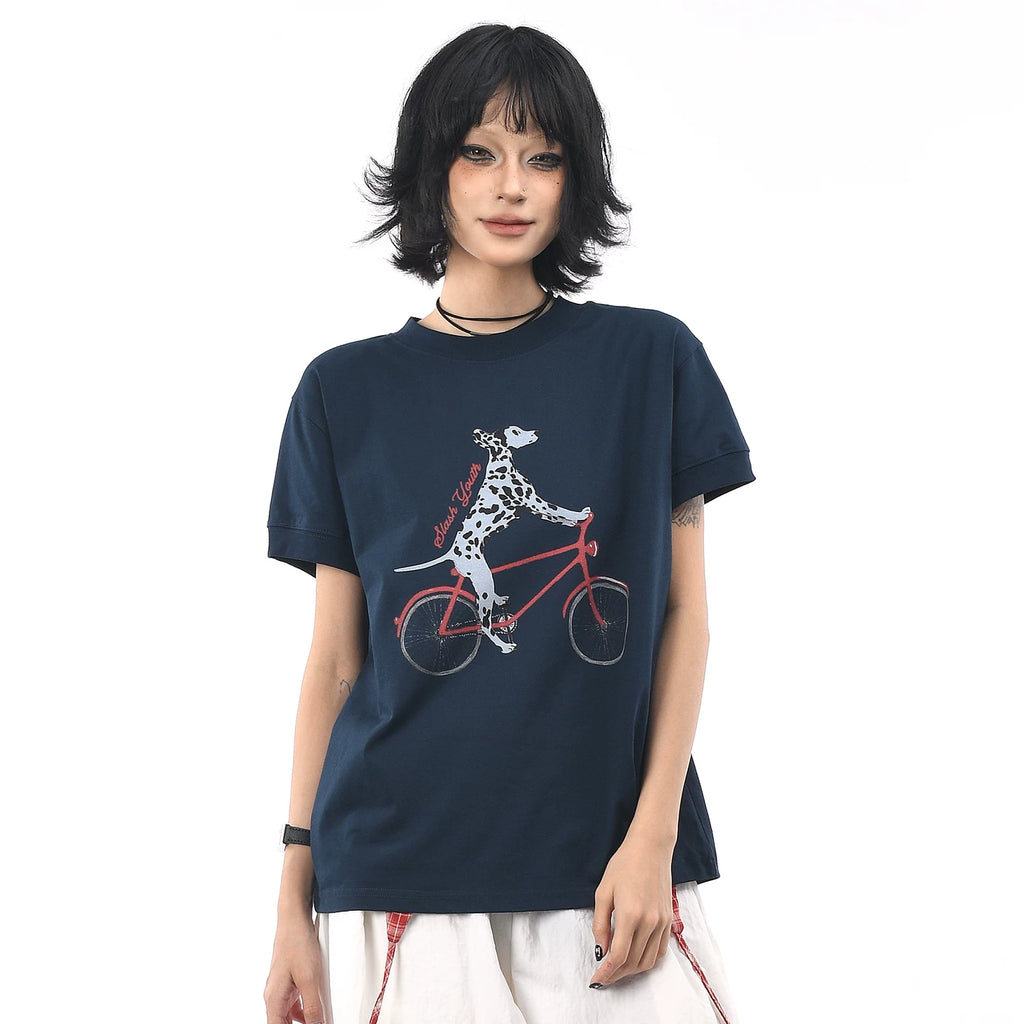OV Original/American Fun Dog Cycling Summer Versatile Short sleeved T-shirt Women's Slim fit Shoulder Short Casual Top