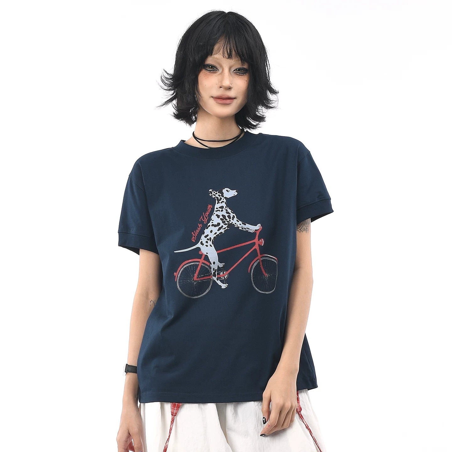 OV Original/American Fun Dog Cycling Summer Versatile Short sleeved T-shirt Women's Slim fit Shoulder Short Casual Top
