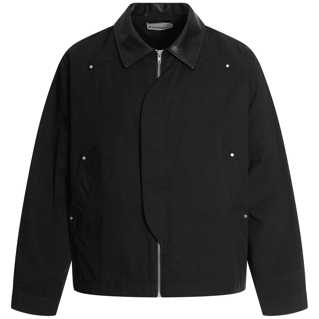 OV original American washed leather collar patchwork short jacket for men and women autumn street fashion brand loose workwear jacket trend