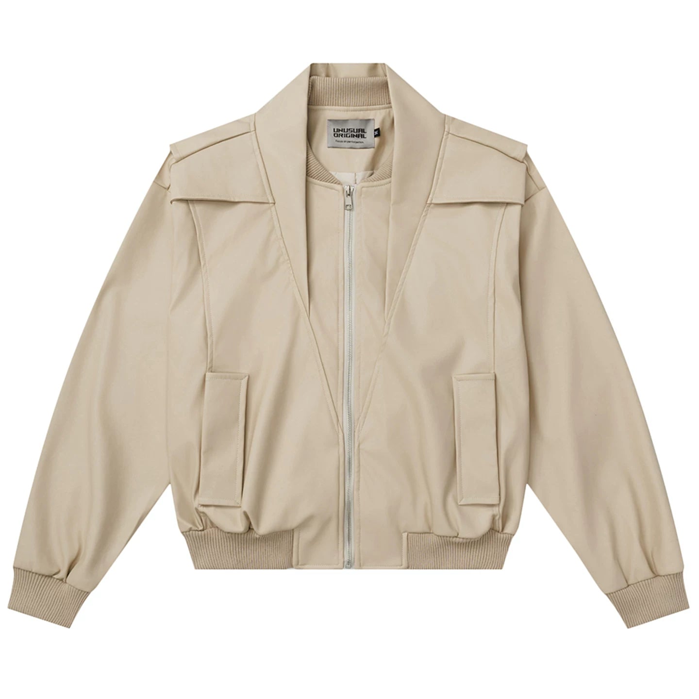 OV original American deconstruction splicing functional style PU leather jacket for women, autumn high-end feeling, wide loose neck jacket for men